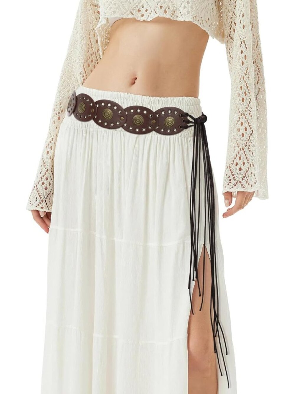 Boho Concho Western Cowgirl Belt | Vintage PU Leather Wide Waist Belt for Dress